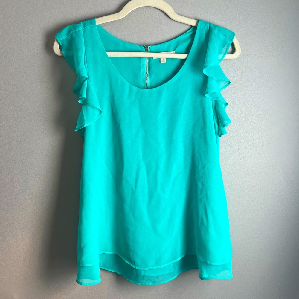 Teal top ruffled sleeves